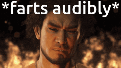 a picture of a man with the words " farts audibly " written on it