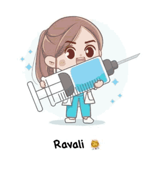 a cartoon illustration of a nurse holding a very large syringe .