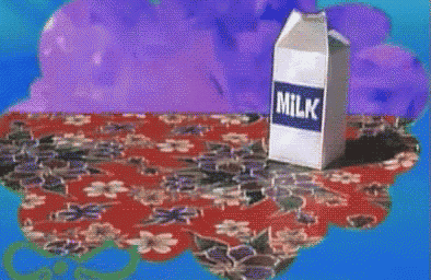 a carton of milk is sitting on a carpet in a cartoon scene