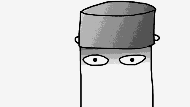 a cartoon drawing of a cylinder with eyes and a hat