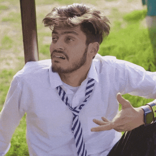 a man with a beard wearing a white shirt and a striped tie
