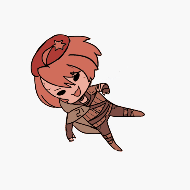 a cartoon drawing of a girl with red hair and a red hat