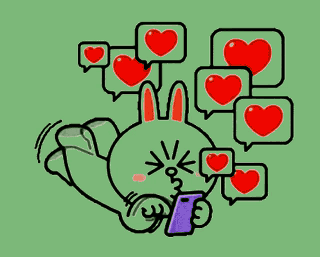 a cartoon of a rabbit with hearts coming out of his eyes