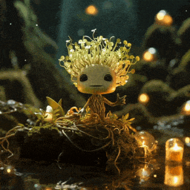 a figurine of a tree with yellow flowers on it