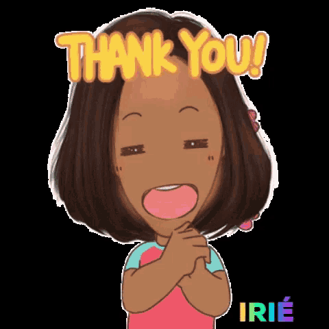 a cartoon of a girl saying thank you with her hands folded