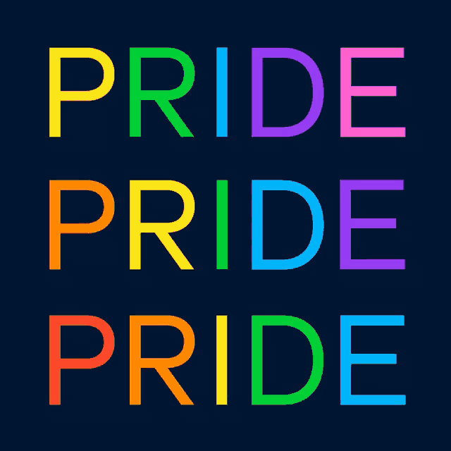the word pride is written in rainbow colors