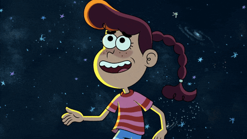 two cartoon characters are hugging each other with a starry sky in the background