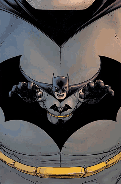 a drawing of batman flying through the air with his arms outstretched