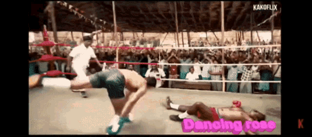 a man in a boxing ring with the word dancing rose on the bottom