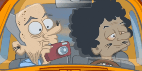 a cartoon of a man taking a picture of another man