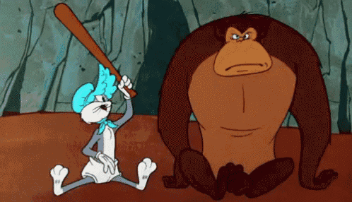 a cartoon of bugs bunny playing baseball with a monkey