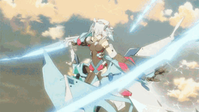 a cartoon character is flying through the air with a sword