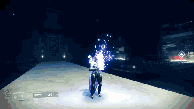 a person in a video game with the number 36 on their screen
