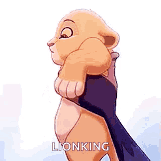 a lion cub from the lion king is being held in a person 's arms .