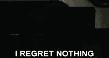 a black and white anime character with the words i regret nothing