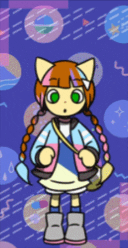a cartoon of a girl with pigtails and a cat ear