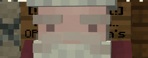 a pixel art of santa claus with a sign that says ' of santa 's '