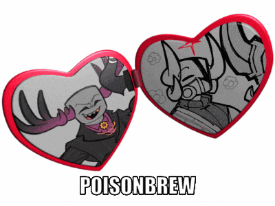 a heart shaped mirror with poisonbrew written on the bottom of it