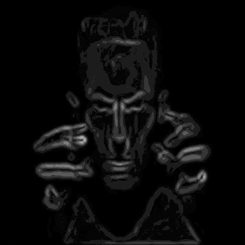 a black and white drawing of a person 's face with a lot of letters on it .