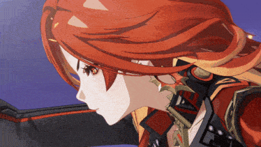 a close up of a red haired anime character 's face