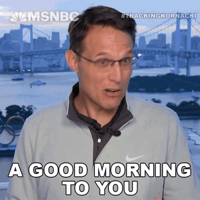 a man says a good morning to you with a bridge in the background