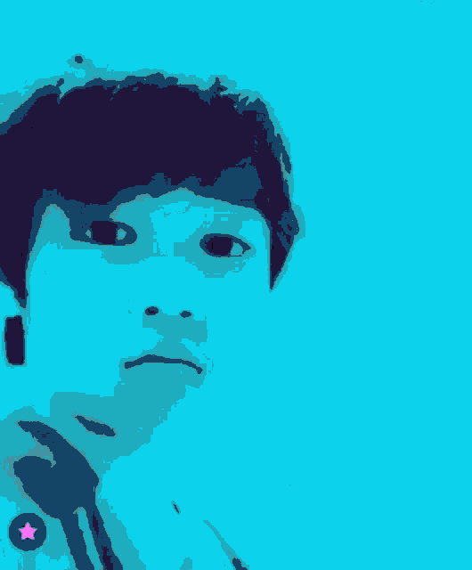 a drawing of a boy with a yellow background
