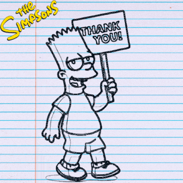 a drawing of bart simpson holding up a thank you sign