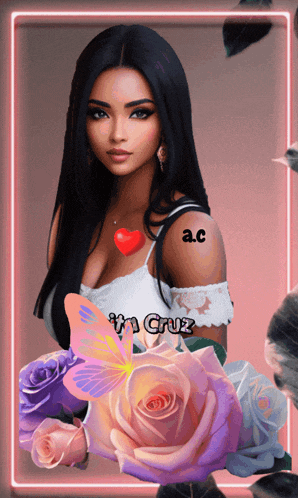 a picture of a woman with a heart on her chest and the name a.c on her shoulder