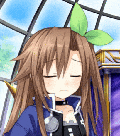 a brown haired anime girl with a green leaf in her hair