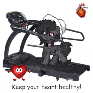 a pixel art of a pony running on a treadmill with the words keep your heart healthy below it .