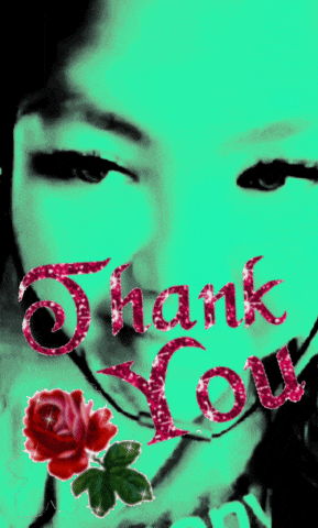 a thank you card with a woman 's face and a red rose