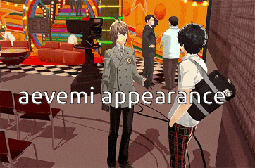 a video game scene with the words " aevemi appearance " at the top