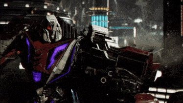 a robot is being struck by a lightning bolt while another robot looks on