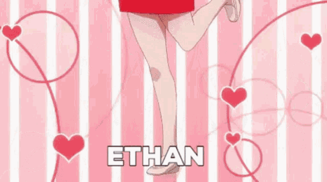 a girl with pink hair is holding a tray of bowls and the name ethan