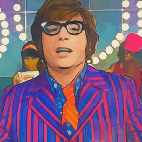 a cartoon of a man wearing a striped suit and orange tie