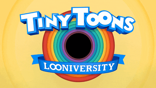 a logo for tiny toons looniversity with a rainbow colored background