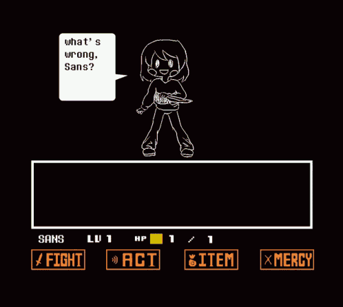 a video game screen shows a character saying " sans help me ! "