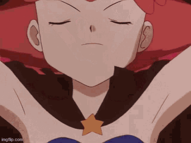 a girl with red hair and a star on her chest