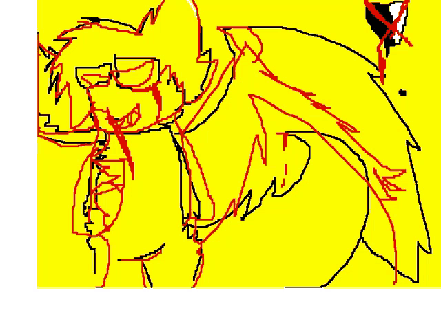 a yellow and red drawing of a person with a cat ear
