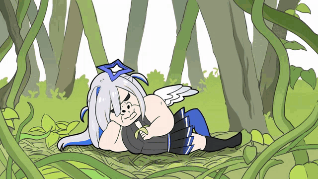 a cartoon of a woman laying in the grass