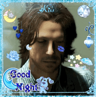 a man with his eyes closed is surrounded by good night graphics