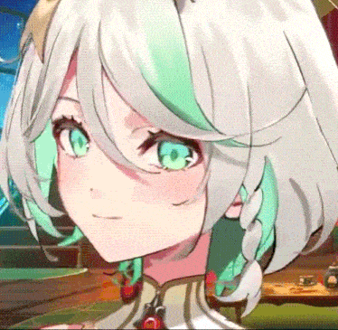 a girl with white hair and green eyes is smiling