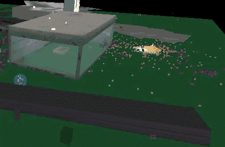 a computer generated image of a house with a glowing light coming out of the top