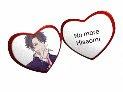 two hearts that say no more hisaomi with a picture of a boy