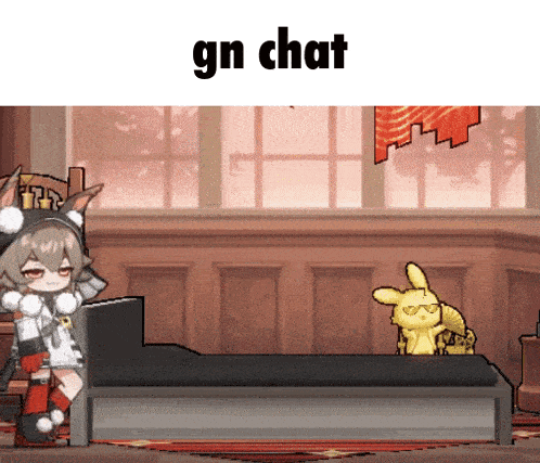 a cartoon of a girl sitting on a couch with gn chat written on the bottom