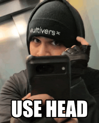 a person wearing a hat that says " multivers " is taking a selfie with their phone