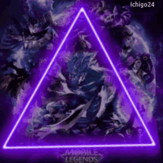 a purple triangle with a picture of a person in the middle of it .