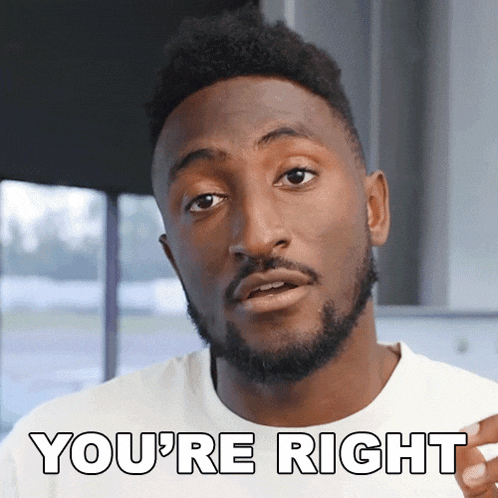 a man with a beard and a white shirt says " you 're right "
