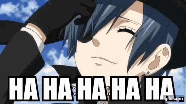 a cartoon character is laughing with the words " ha ha ha ha " behind him