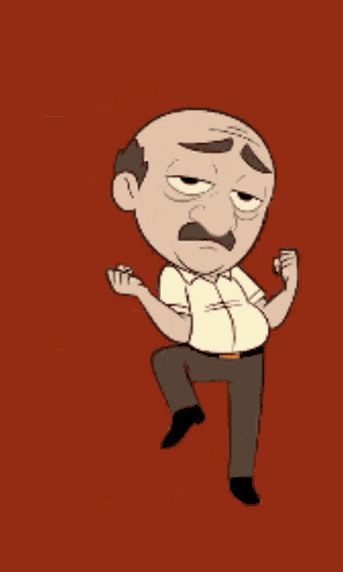 a bald man with a mustache is making a sad face with his arms crossed